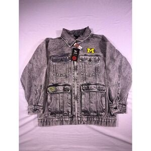 The Wild Collective Michigan Wolverines Jacket Mens S Gray NEW Acid Wash Denim